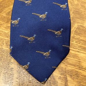 Lands’ End Navy Blue Silk Necktie Pheasants
